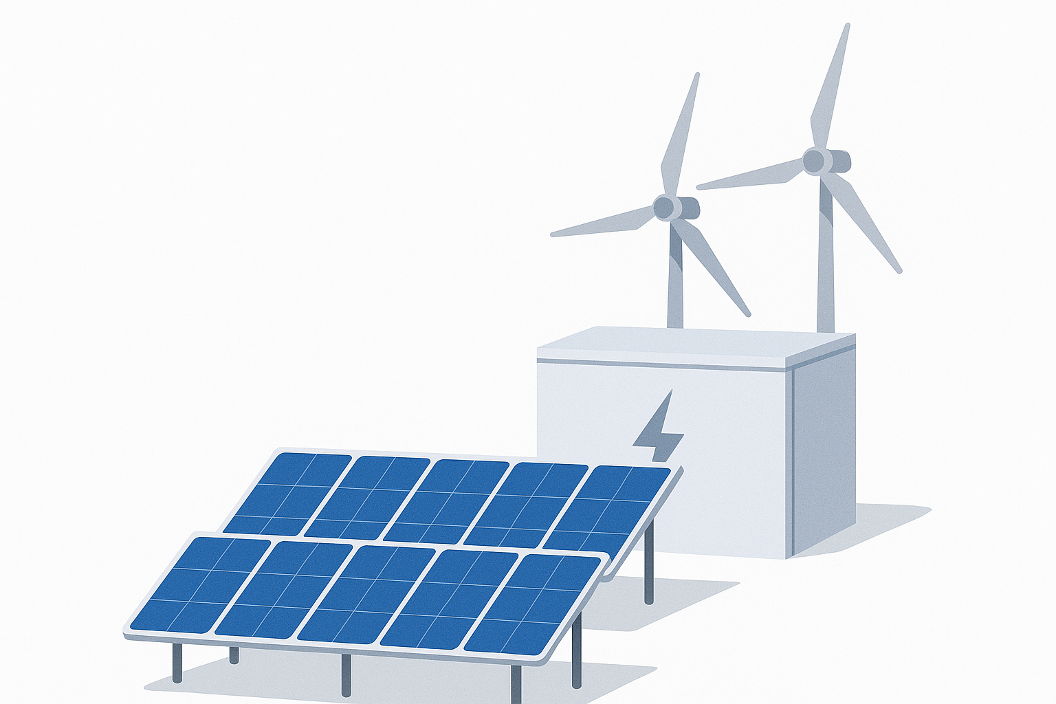 Solar PV, BESS and Wind engineering design illustration
